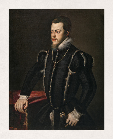 Portrait of Philip II of Spain made by the Italian artist Titian in 1549.