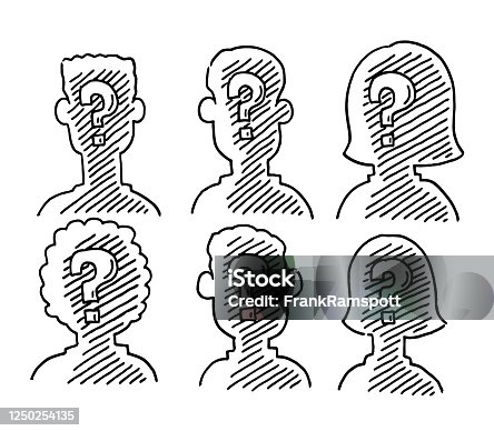 istock Portrait Silhouettes With Question Mark Signs Drawing 1250254135