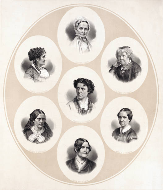 Portraits of Women of the Suffrage and Women's Rights Movement Head and shoulder portraits of seven important women of the Suffrage and Women's Rights Movements including Susan B. Anthony, Grace Greenwood, Anna Elizabeth Dickinson, Lucretia Mott, Lydia Maria Child, Mary A. Livermore, and Elizabeth Cady Stanton. voting rights stock illustrations