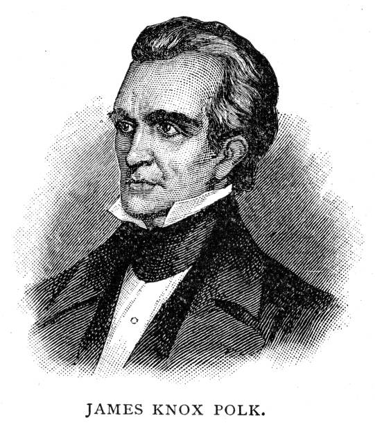 President James K. Polk engraving 1894 Map from “A History of the United States for America  for Schools” 1895 james knox polk stock illustrations