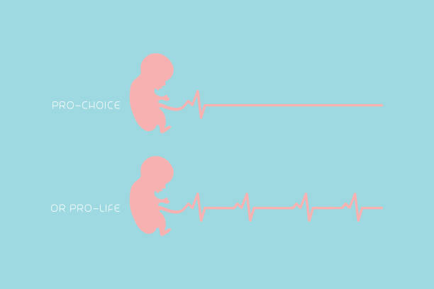 Pro-choice or Pro-life. Illustration for opposing views on abortion. Illustration of two babies. One with a umbilical cord flatlining and the other with a healthy heartbeat. abortion protest stock illustrations