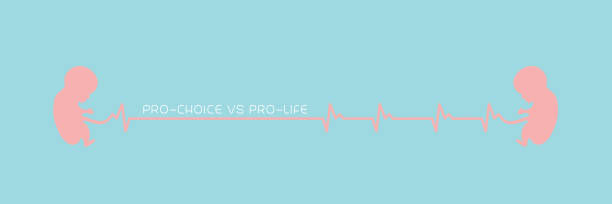 Pro-choice vs Pro-life. Illustration for opposing views on abortion. Illustration of two babies. One with a umbilical cord flatlining and the other with a healthy heartbeat. abortion protest stock illustrations