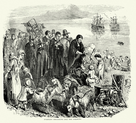 English Puritans embarking for the Colonies in the New World