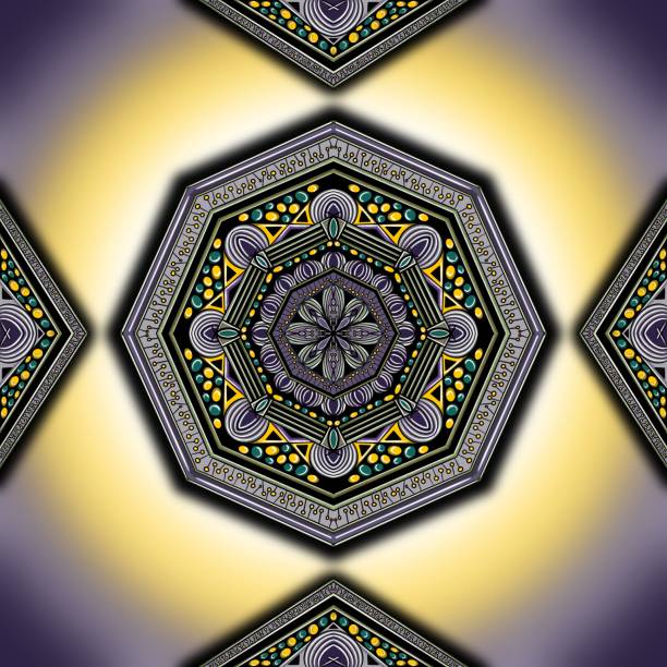 Purple and yellow mandala illustration with ornaments vector art illustration