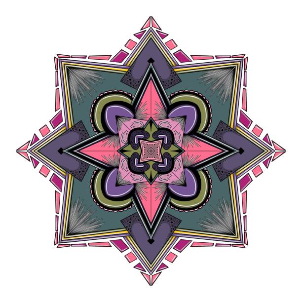 Purple, pink and olive green mandala vector art illustration