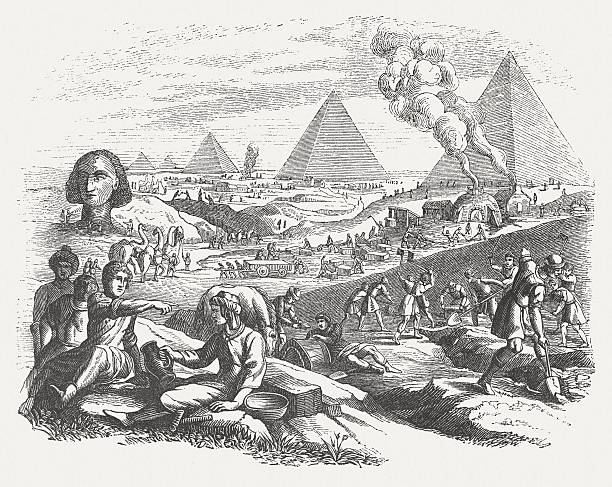 bildbanksillustrationer, clip art samt tecknat material och ikoner med pyramid construction in ancient egypt, wood engraving, published in 1864 - building a pyramid