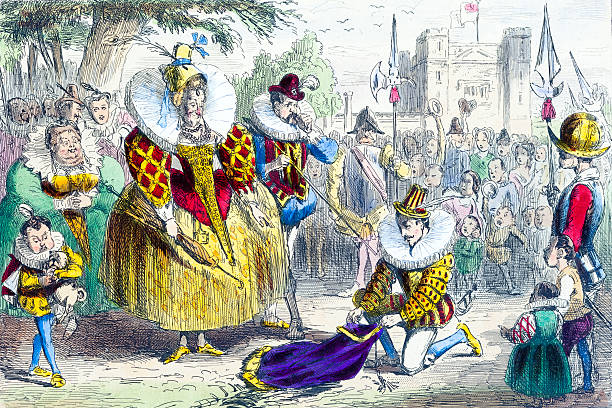 illustrations, cliparts, dessins animés et icônes de queen elizabeth et sir walter raleigh - queen elizabeth