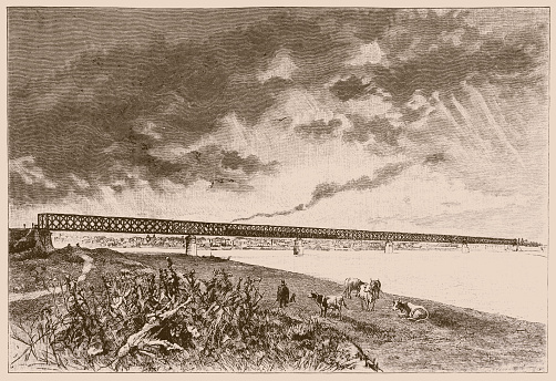 Illustration of a Railway bridge on the Sava between Zemun and Belgrade
