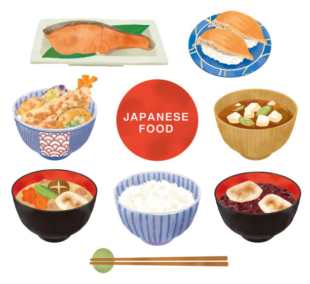 リアルタッチ日本食イラストセット - エビフライ点のイラスト素材／クリップアート素材／マンガ素材／アイコン素材