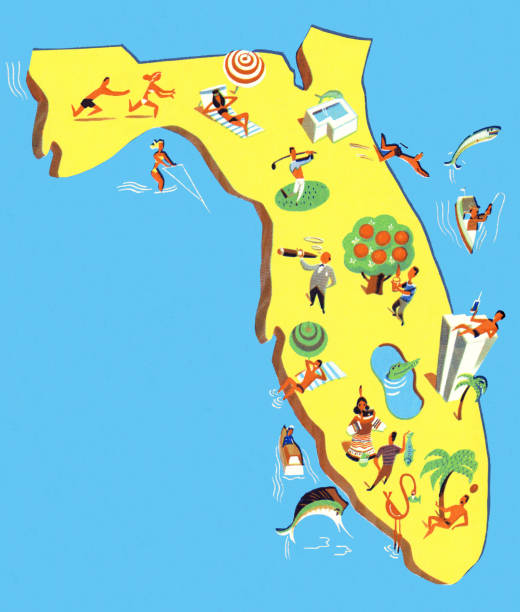 Recreation and Leisure in Florida Recreation and Leisure in Florida florida beaches map stock illustrations