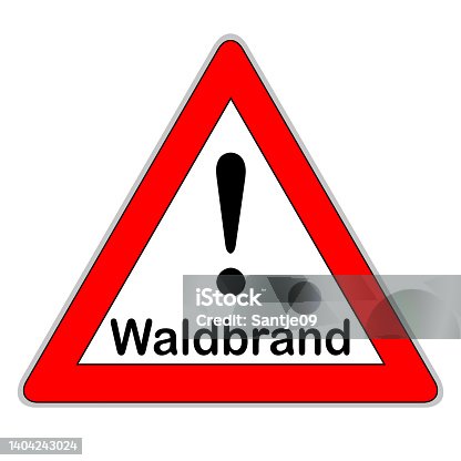 istock Red German warning sign and forest fire 1404243024