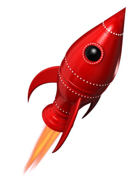 Red Retro Styled Rocket Ship Over White vector art illustration