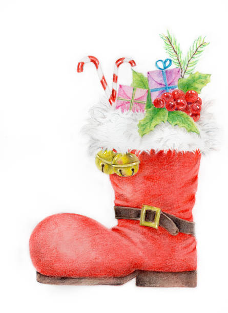 roten santa boot stiefel - nikolaus stiefel stock-grafiken, -clipart, -cartoons und -symbole