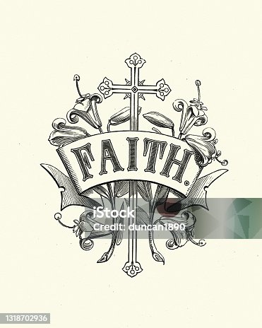 istock Religious design element, cross, faith, 19th Century 1318702936