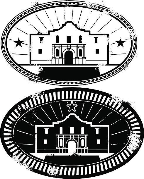 Remember the Alamo Stamp Stylized stamp style graphic of the Alamo in Texas. san antonio stock illustrations