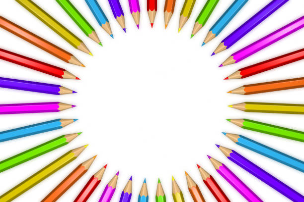 3D rendered illustration of a ring of rainbow colored pencils creating a circle shape isolated over white background. vector art illustration