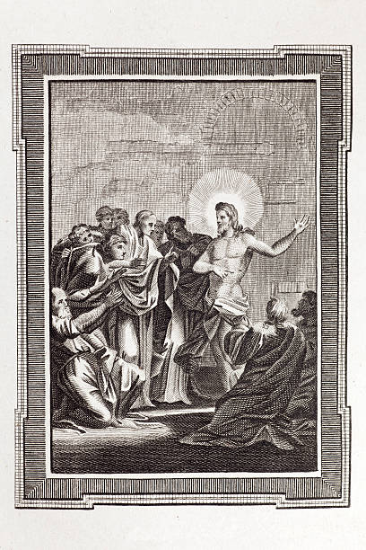 Resurrected Christ Appears to the Disciples  easter sunday stock illustrations