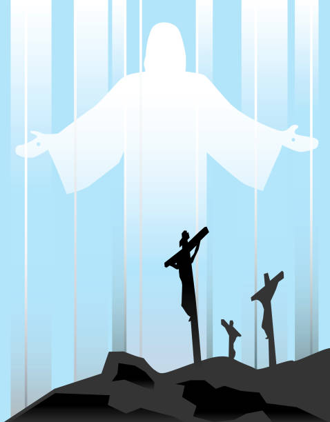 Resurrection  religious cross silhouettes stock illustrations