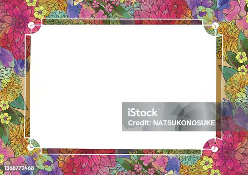 istock Retro Japanese style floral pattern gorgeous beautiful Japanese pattern background material handwritten illustration New Year's New Year's card material 1366772468