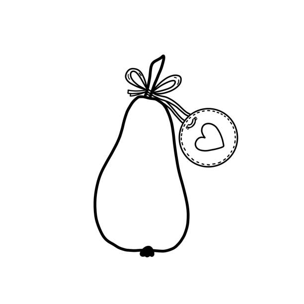 ilustrações de stock, clip art, desenhos animados e ícones de ripe pear with a round tag in the center with a heart. - natural organic doodle tag