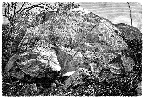 Illustration of a Rock edict of Emperor Ashoka on rock boulder at Maski, Raichur, India
