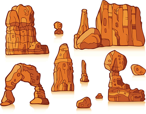 Rock Formation in Color Several rock formations are depicted on a white background.  This is clip-art and is in color. rock formations stock illustrations
