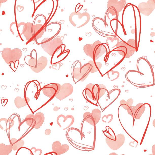 Romantic Valentine’s Day gift card pink red hearts seamless background vector art illustration
