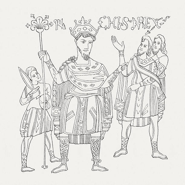 illustrazioni stock, clip art, cartoni animati e icone di tendenza di rothari (lombard king, c.   606-652, publ).   1881 - salernitana