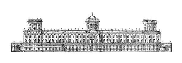 stockillustraties, clipart, cartoons en iconen met royal palace of caserta, italy | antique architectural illustrations - napoli