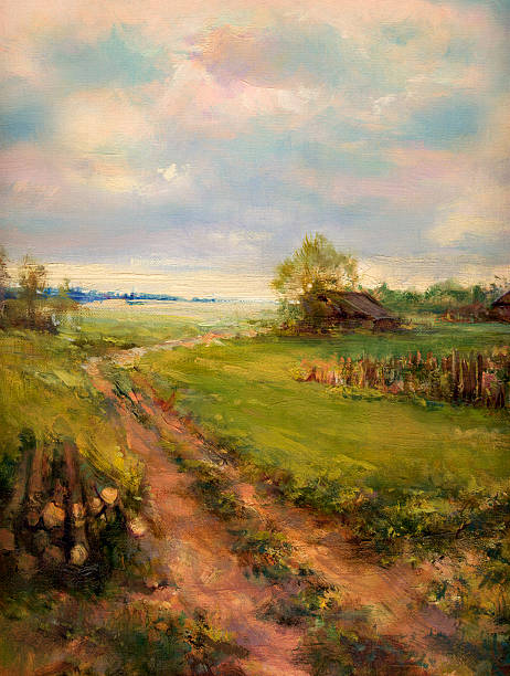 Landscape Oil Painting Countryside View Vintage Original Oil Painting Realism Painting
