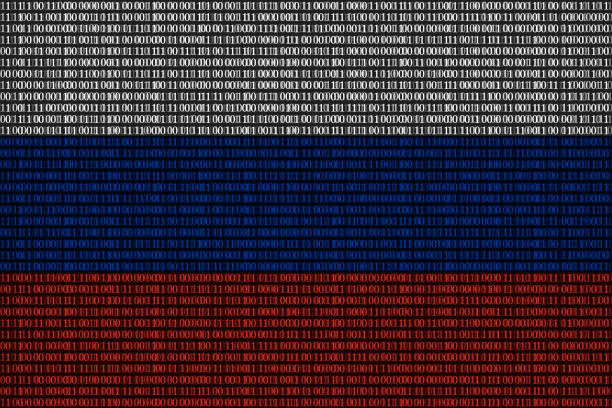 Russian flag superimposed on duplicate computer code 