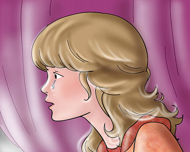 ilustraciones, imágenes clip art, dibujos animados e iconos de stock de triste llanto princess. cuento de rumpelstiltskin - foto triste para perfil