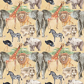 istock Safari African animals watercolor seamless pattern  background 1294229218