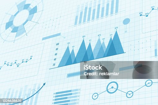 istock Sales data and economic growth graph on hologram screen. Business strategy and digital data, business technology, digital marketing. Business financial hud background. 1324638635