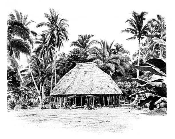 Samoan Roundhouse not far from Apia Illustration of a Samoan Roundhouse not far from Apia apia samoa stock illustrations