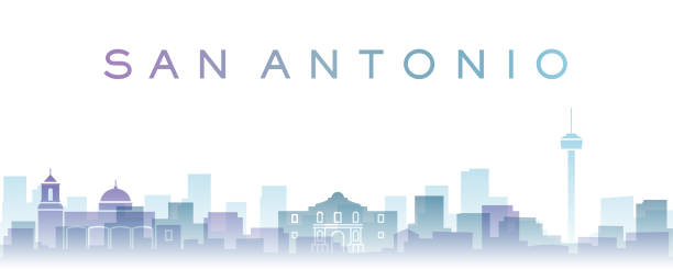 ilustraciones, imágenes clip art, dibujos animados e iconos de stock de san antonio transparent layers gradient landmarks skyline - san antonio