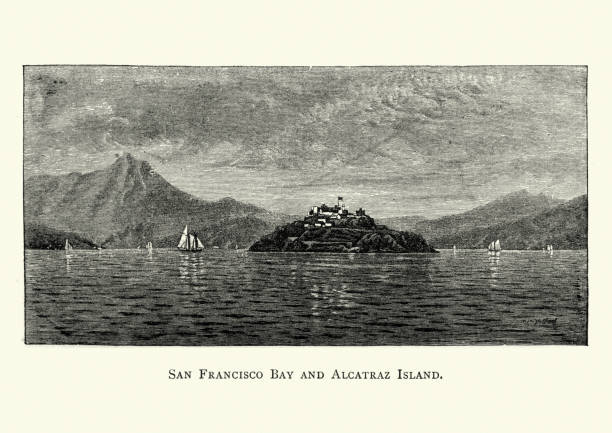 San Francisco Bay and Alcatraz Island, USA, late 19th Century Vintage engraving of San Francisco Bay and Alcatraz Island, USA, late 19th Century alcaraz stock illustrations