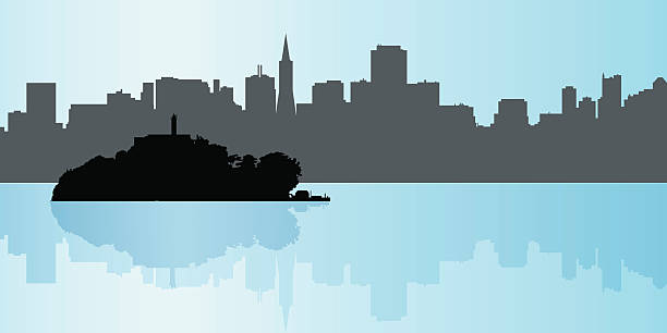 San Francisco Skyline San Francisco skyline silhouette with island in foreground. alcaraz stock illustrations