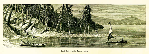 Sand Point, Little Tupper Lake, New York Sand Point, Little Tupper Lake, located between Tupper Lake and Long Lake in the William C. Whitney Wilderness Area, New York, USA. Published in Picturesque America or the Land We Live In (D. Appleton & Co., New York, 1872). tupper lake stock illustrations