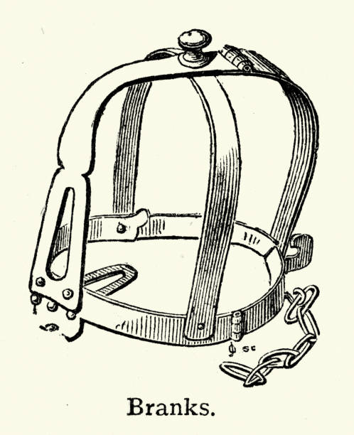 Scold's bridle, witch's bridle, a brank's bridle, instrument of punishment, torture vector art illustration