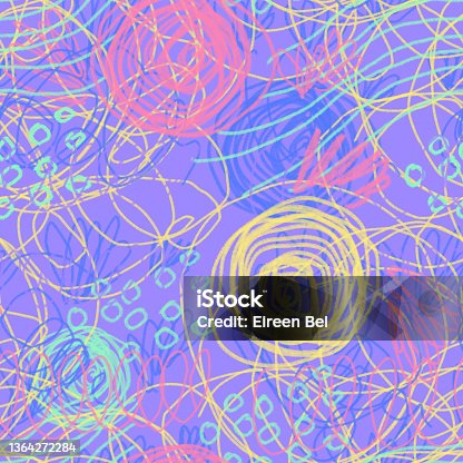 istock Scribbles seamless pattern. Colorful  chaotic daubed lines. Artistic creative lines and shapes chaotic illustration 1364272284