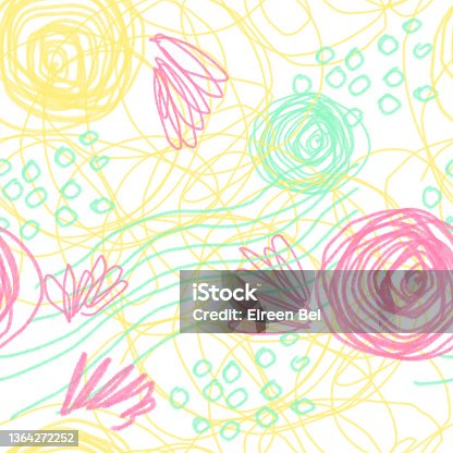 istock Scribbles seamless pattern. Gentle colors chaotic daubed lines. Artistic creative lines and shapes chaotic illustration 1364272252