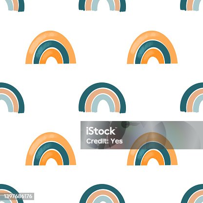 istock Seamless pattern of hand drawn simple rainbow on white background 1397686176