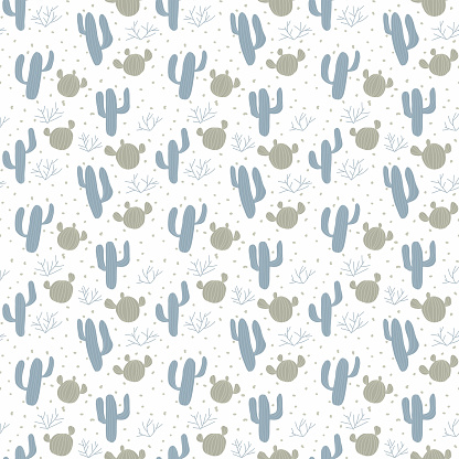 Seamless pattern with abstract traditional ornamenton cactus on white background