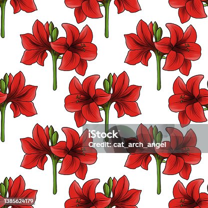 istock seamless pattern with flower of hippeastrum 1385624179
