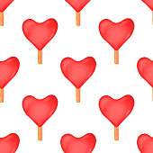 istock Seamless pattern with watercolor red hearts ice creams 1363809769