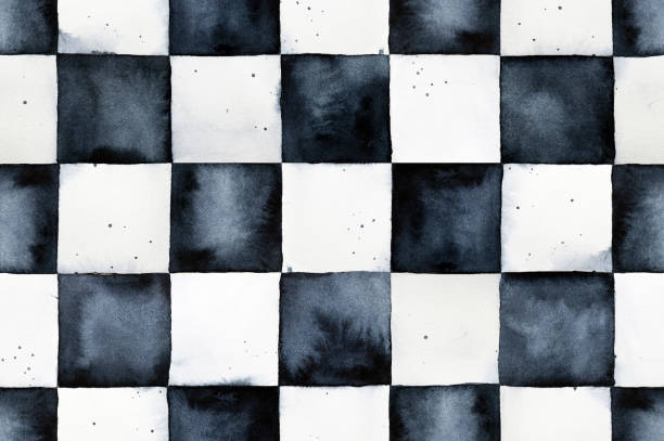 Seamless watercolor chessboard pattern. Contrast and bright mosaic decoration for design, art, prints, wallpaper, backdrops. Hand drawn watercolour black and white artistic graphic painting. chess backgrounds stock illustrations