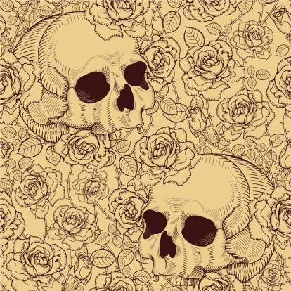 seamless with roses and skulls