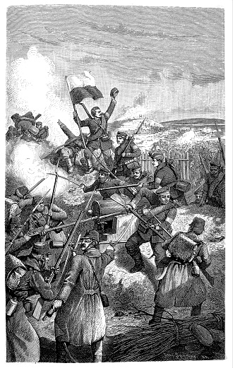 2 番目の 18.4.1864、Dybbol 戦いシュレースヴィヒ戦争 1864 年、プロイセンの軍隊はデンマークの軍事基地を襲撃 - イラスト素材...