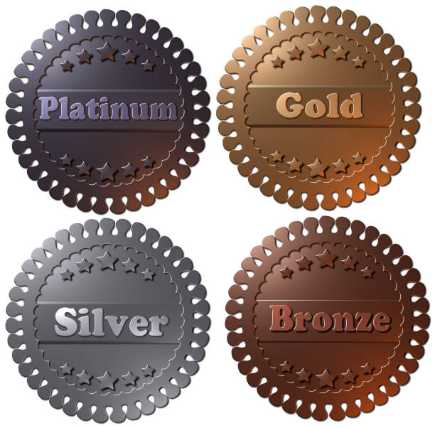 4 메달 (백 금, 금은, 청동) 세트 - 백금 stock illustrations